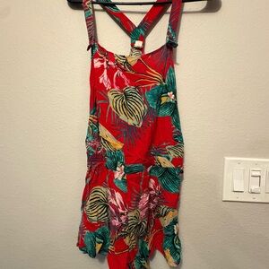 Roxy Vibrant Red Kids One Piece with Green and Yellow Leaves